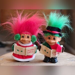 Vintage 1980s Russ Troll Toy Dolls Chrismas Carols Couple Pair Set Of Two